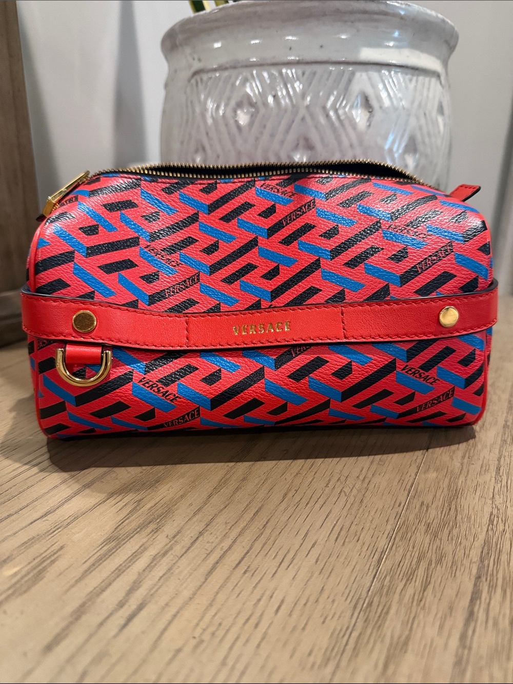 Versace Red Blue Black Geometric Cosmetic Case